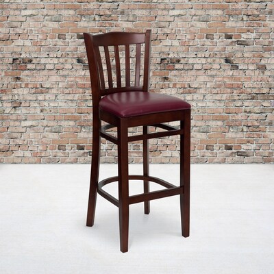 Flash Furniture HERCULES Traditional Wood Vertical Slat Back Barstool, Mahogany/Burgundy, 2-Pieces/Pack (2XUW08BVRTMABGV)