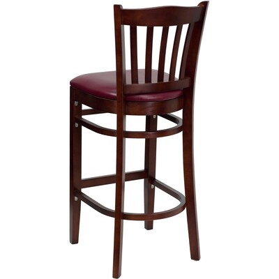 Flash Furniture HERCULES Traditional Wood Vertical Slat Back Barstool, Mahogany/Burgundy, 2-Pieces/Pack (2XUW08BVRTMABGV)