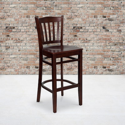 Flash Furniture HERCULES Series Traditional Wood Vertical Slat Back Restaurant Barstool, Mahogany, 2