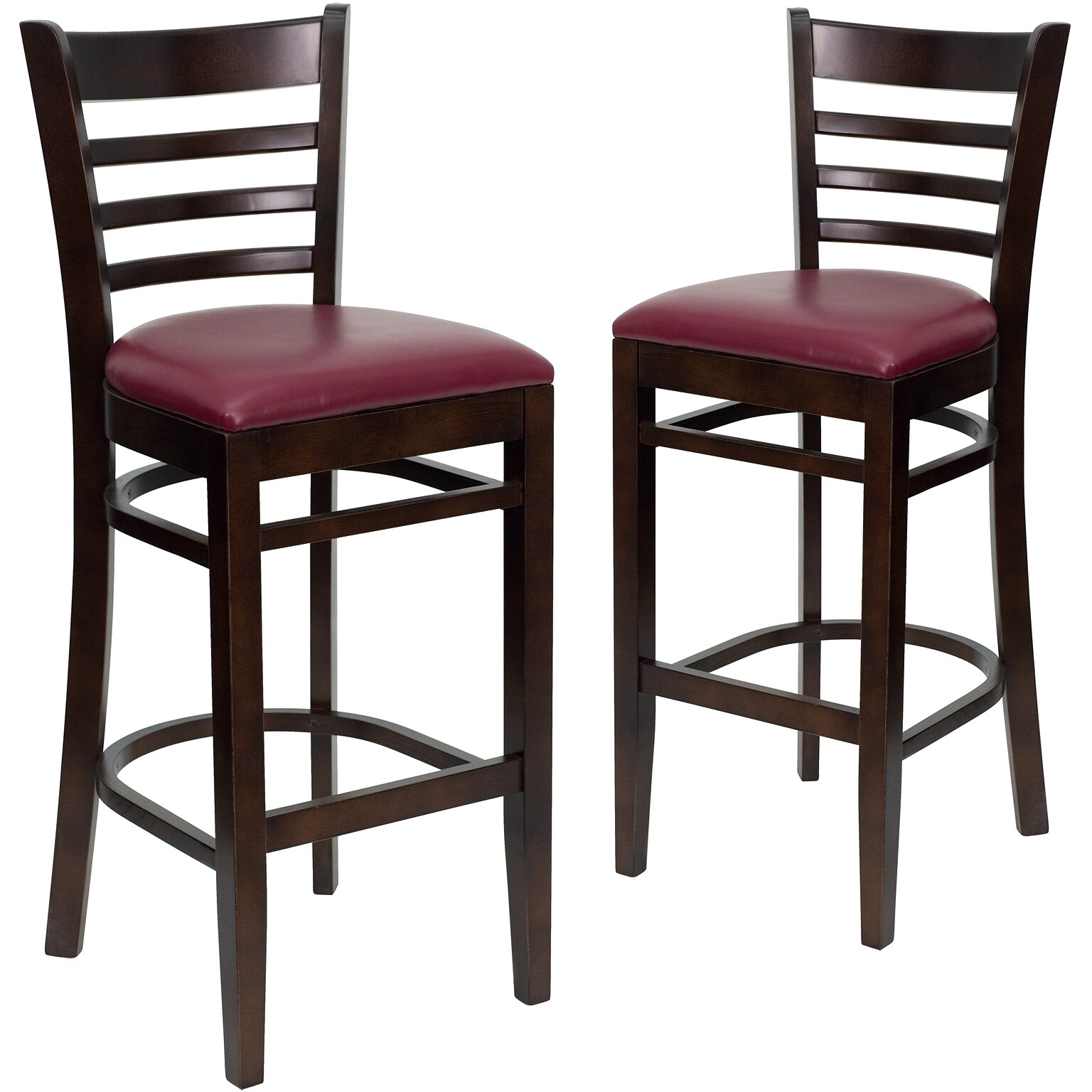 Flash Furniture HERCULES Traditional Wood Ladder Back Restaurant Barstool, Walnut/Burgundy, 2-Pieces/Pack (2XUW05BLADWABRV)