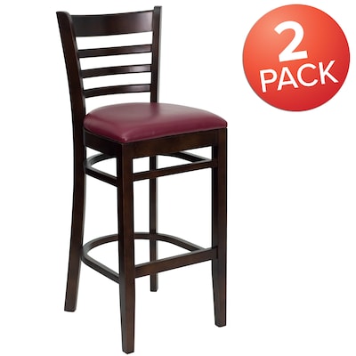 Flash Furniture HERCULES Traditional Wood Ladder Back Restaurant Barstool, Walnut/Burgundy, 2-Pieces/Pack (2XUW05BLADWABRV)