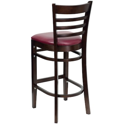 Flash Furniture HERCULES Traditional Wood Ladder Back Restaurant Barstool, Walnut/Burgundy, 2-Pieces/Pack (2XUW05BLADWABRV)