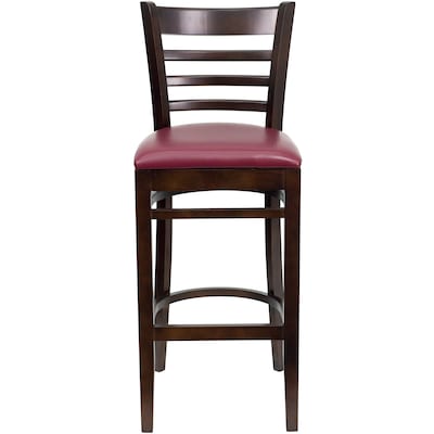 Flash Furniture HERCULES Traditional Wood Ladder Back Restaurant Barstool, Walnut/Burgundy, 2-Pieces/Pack (2XUW05BLADWABRV)