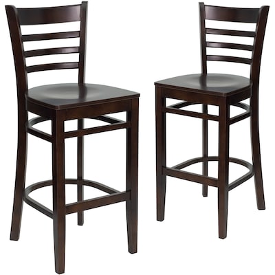 Flash Furniture HERCULES Series Traditional Wood Ladder Back Restaurant Barstool, Walnut, 2-Pieces/Pack (2XUW05BLADWAL)