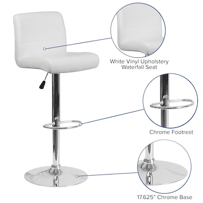 Flash Furniture Contemporary Vinyl Barstool, White, 2-Pieces (2DS8110BWH)
