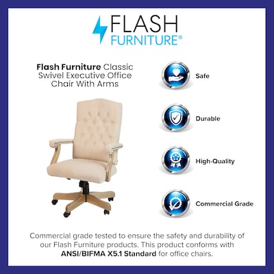Flash Furniture Derrick Microfiber Swivel Executive Office Chair, Ivory (802IV)