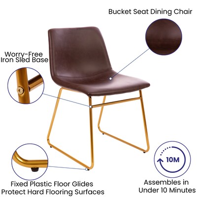 Flash Furniture Mid-Century Modern LeatherSoft Dining Chair, Dark Brown, 2 Pack (ETER1834518DB)