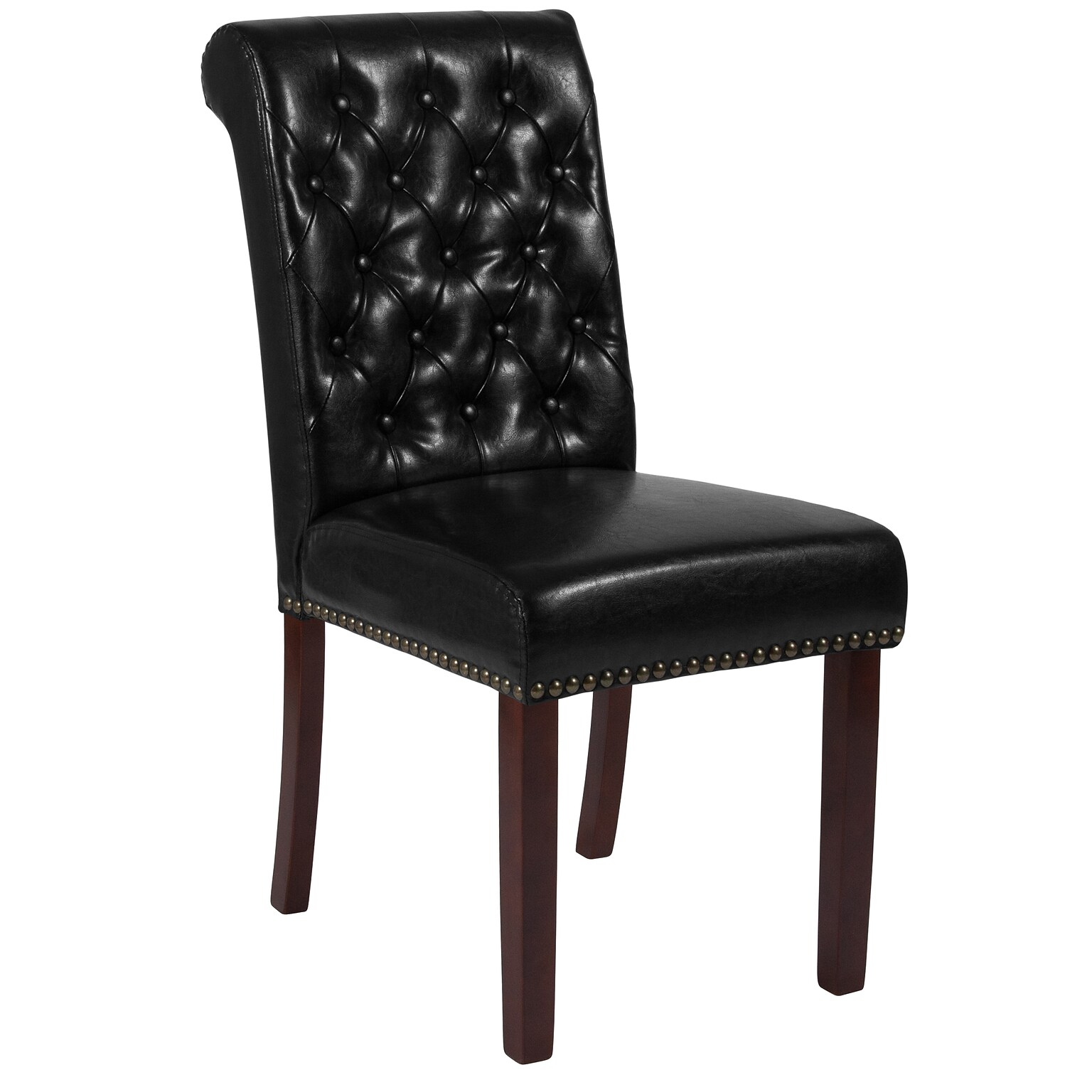 Flash Furniture Mid-Century Modern LeatherSoft Parsons Dining Chair, Black (BTPBKLEA)