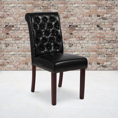 Flash Furniture Mid-Century Modern LeatherSoft Parsons Dining Chair, Black (BTPBKLEA)