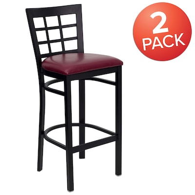 Flash Furniture HERCULES Traditional Metal Window Back Restaurant Barstool, Black/Burgundy, 2-Pieces/Pack (2XU6R7BWINBBGV)
