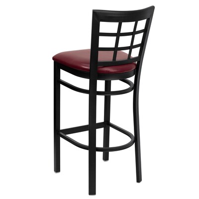 Flash Furniture HERCULES Traditional Metal Window Back Restaurant Barstool, Black/Burgundy, 2-Pieces/Pack (2XU6R7BWINBBGV)