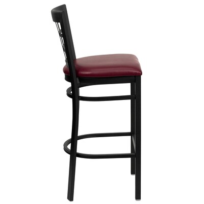 Flash Furniture HERCULES Traditional Metal Window Back Restaurant Barstool, Black/Burgundy, 2-Pieces/Pack (2XU6R7BWINBBGV)