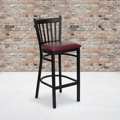 Flash Furniture HERCULES Traditional Metal Vertical Back Restaurant Barstool, Black/Burgundy, 2-Pieces/Pack (2XUDG6R6BVTBGV)