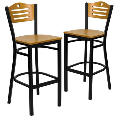 Flash Furniture HERCULES Traditional Metal Slat Back Restaurant Barstool, Black/Natural Wood, 2-Pieces/Pack (2XU6H3BSLTBRNAW)