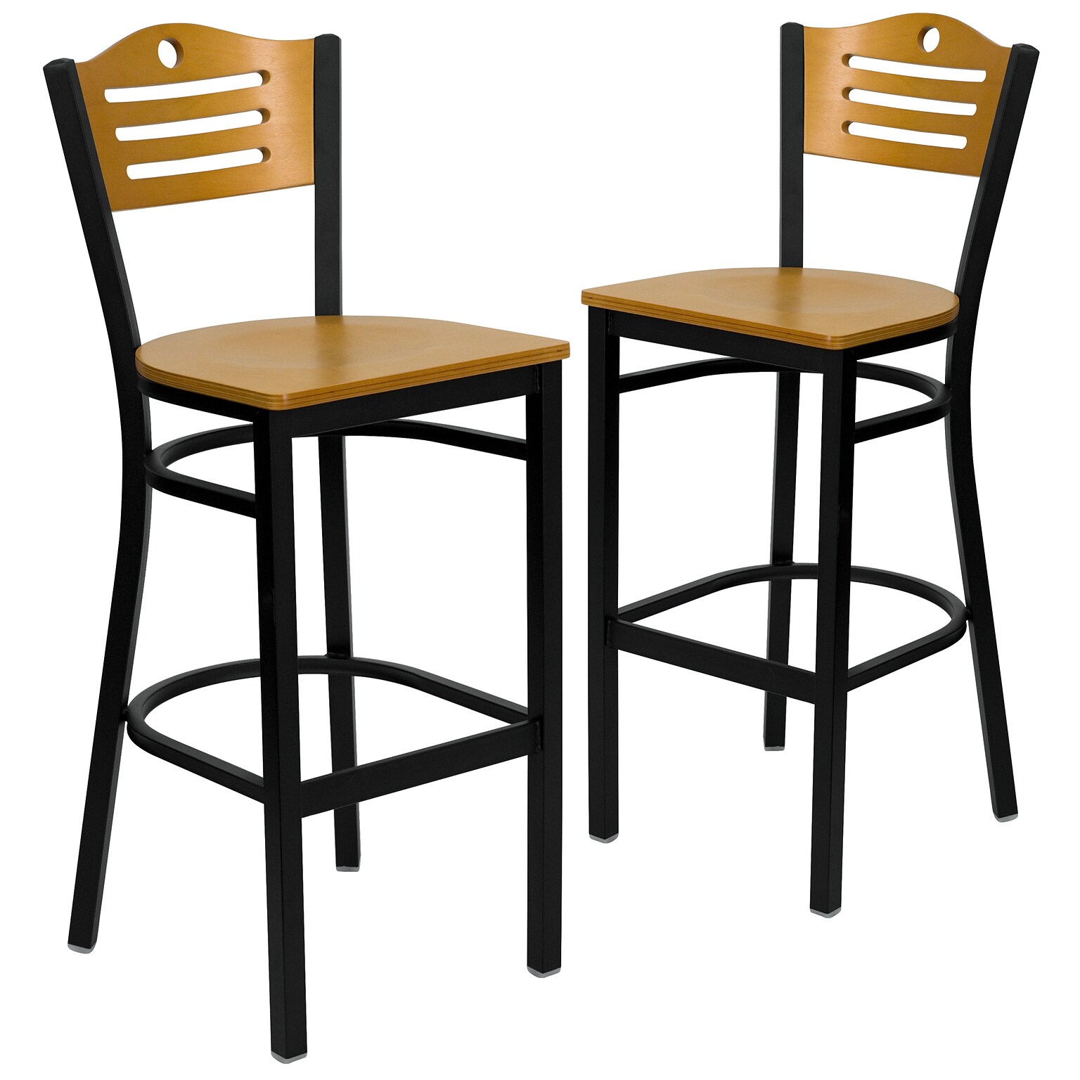 Flash Furniture HERCULES Traditional Metal Slat Back Restaurant Barstool, Black/Natural Wood, 2-Pieces/Pack (2XU6H3BSLTBRNAW)