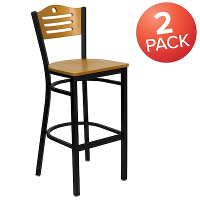 Flash Furniture HERCULES Traditional Metal Slat Back Restaurant Barstool, Black/Natural Wood, 2-Pieces/Pack (2XU6H3BSLTBRNAW)