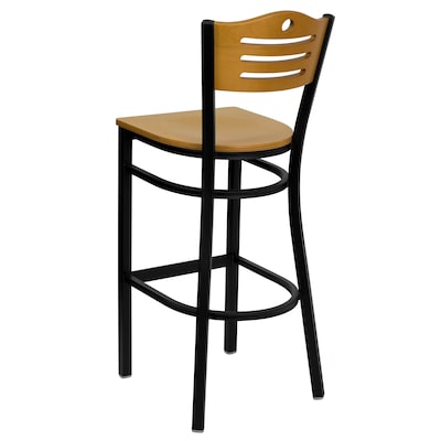 Flash Furniture HERCULES Traditional Metal Slat Back Restaurant Barstool, Black/Natural Wood, 2-Pieces/Pack (2XU6H3BSLTBRNAW)
