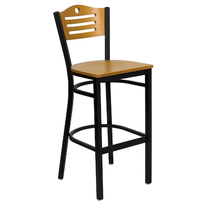 Flash Furniture HERCULES Traditional Metal Slat Back Restaurant Barstool, Black/Natural Wood, 2-Pieces/Pack (2XU6H3BSLTBRNAW)
