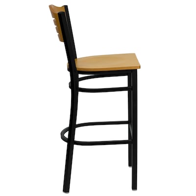 Flash Furniture HERCULES Traditional Metal Slat Back Restaurant Barstool, Black/Natural Wood, 2-Pieces/Pack (2XU6H3BSLTBRNAW)
