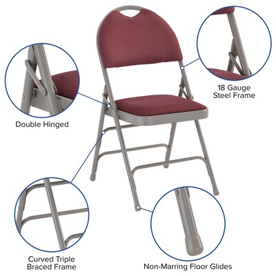 Flash Furniture HERCULES Series Fabric/Metal Folding Chair, Burgundy, 2/Pack (2HAMC705AF3BY)