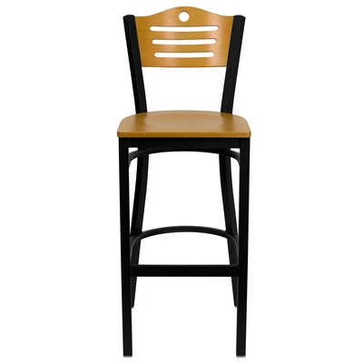 Flash Furniture HERCULES Traditional Metal Slat Back Restaurant Barstool, Black/Natural Wood, 2-Pieces/Pack (2XU6H3BSLTBRNAW)