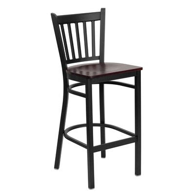 Flash Furniture HERCULES Traditional Metal Vertical Back Restaurant Barstool, Black/Mahogany, 2-Pieces/Pack (2XUDG6R6BVTMAW)