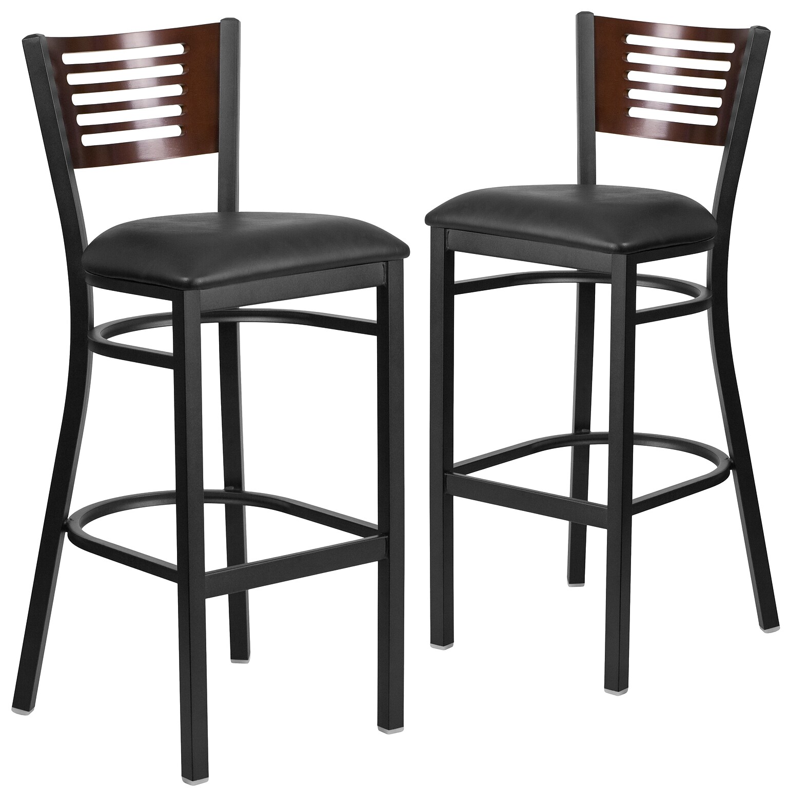 Flash Furniture HERCULES Series Traditional Metal Slat Back Restaurant Barstool, Black/Walnut, 2-Pieces/Pack (2XUDG6H1BWALBKV)