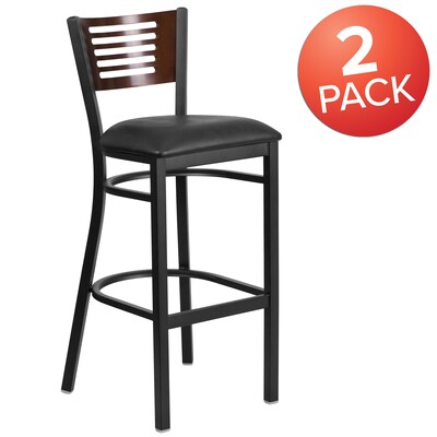 Flash Furniture HERCULES Series Traditional Metal Slat Back Restaurant Barstool, Black/Walnut, 2-Pieces/Pack (2XUDG6H1BWALBKV)
