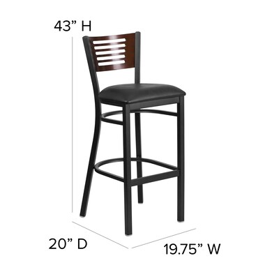 Flash Furniture HERCULES Series Traditional Metal Slat Back Restaurant Barstool, Black/Walnut, 2-Pieces/Pack (2XUDG6H1BWALBKV)
