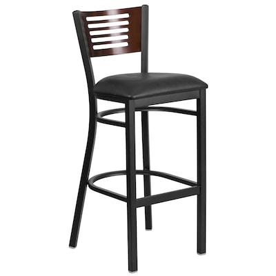 Flash Furniture HERCULES Series Traditional Metal Slat Back Restaurant Barstool, Black/Walnut, 2-Pieces/Pack (2XUDG6H1BWALBKV)