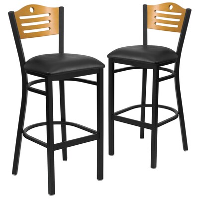 Flash Furniture HERCULES Traditional Metal Slat Back Restaurant Barstool, Black/Natural Wood, 2-Pieces/Pack (2XU6H3BSLTBBKV)