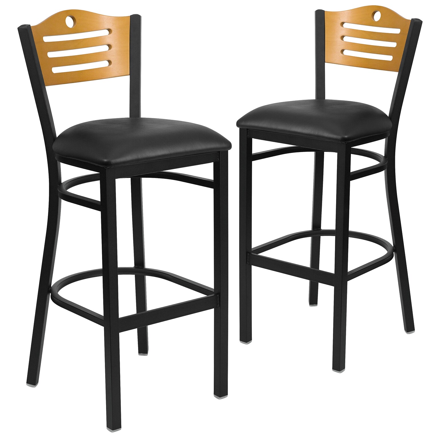 Flash Furniture HERCULES Traditional Metal Slat Back Restaurant Barstool, Black/Natural Wood, 2-Pieces/Pack (2XU6H3BSLTBBKV)