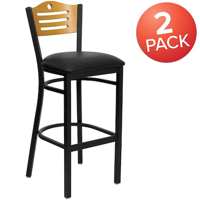 Flash Furniture HERCULES Traditional Metal Slat Back Restaurant Barstool, Black/Natural Wood, 2-Pieces/Pack (2XU6H3BSLTBBKV)