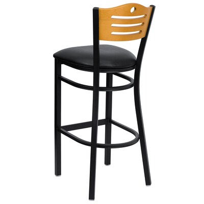 Flash Furniture HERCULES Traditional Metal Slat Back Restaurant Barstool, Black/Natural Wood, 2-Pieces/Pack (2XU6H3BSLTBBKV)