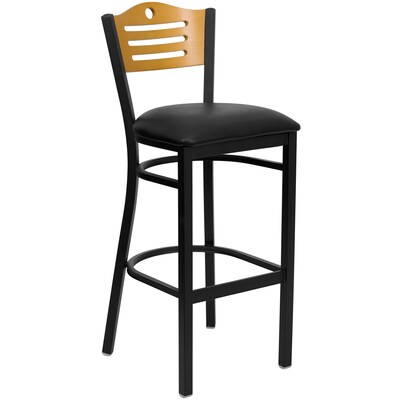Flash Furniture HERCULES Traditional Metal Slat Back Restaurant Barstool, Black/Natural Wood, 2-Pieces/Pack (2XU6H3BSLTBBKV)