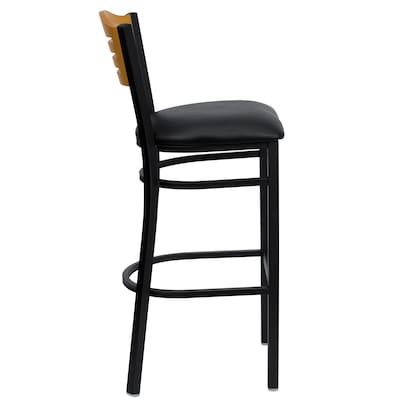 Flash Furniture HERCULES Traditional Metal Slat Back Restaurant Barstool, Black/Natural Wood, 2-Pieces/Pack (2XU6H3BSLTBBKV)