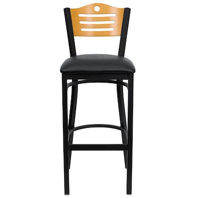 Flash Furniture HERCULES Traditional Metal Slat Back Restaurant Barstool, Black/Natural Wood, 2-Pieces/Pack (2XU6H3BSLTBBKV)