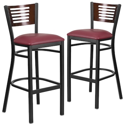 Flash Furniture HERCULES Traditional Metal Slat Back Restaurant Barstool, Black/Walnut/Burgundy, 2-Pieces/Pack (2XUDG6H1BWALBGV)