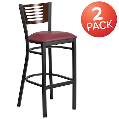 Flash Furniture HERCULES Traditional Metal Slat Back Restaurant Barstool, Black/Walnut/Burgundy, 2-Pieces/Pack (2XUDG6H1BWALBGV)