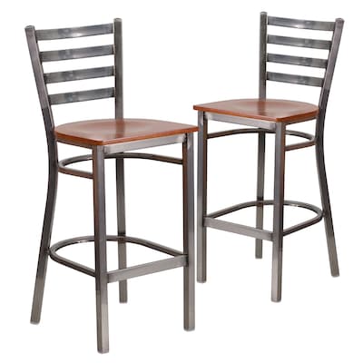 Flash Furniture HERCULES Traditional Metal Ladder Back Restaurant Barstool, Clear Coat/Cherry, 2-Pieces/Pack (2XUDG697CBARCHW)