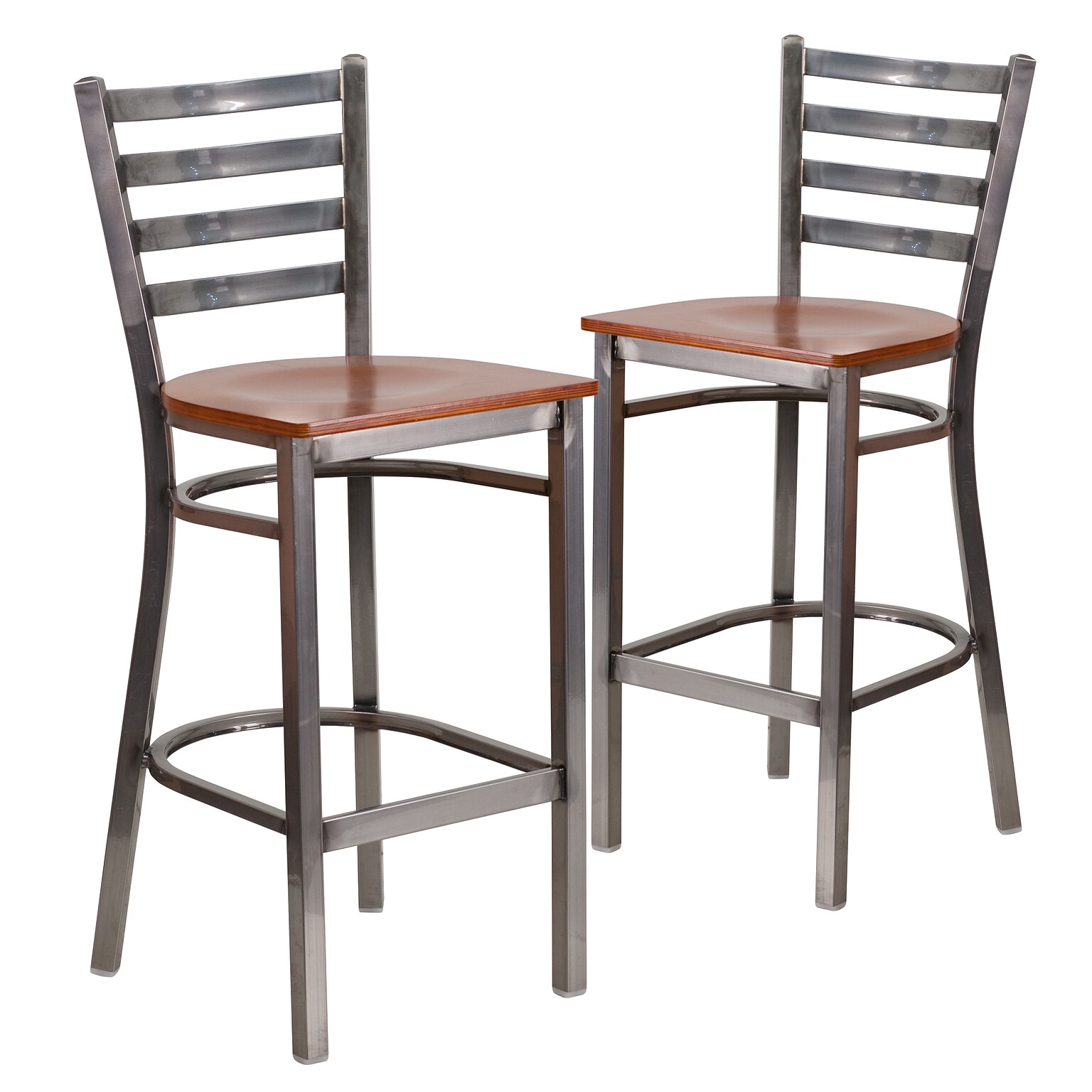 Flash Furniture HERCULES Traditional Metal Ladder Back Restaurant Barstool, Clear Coat/Cherry, 2-Pieces/Pack (2XUDG697CBARCHW)