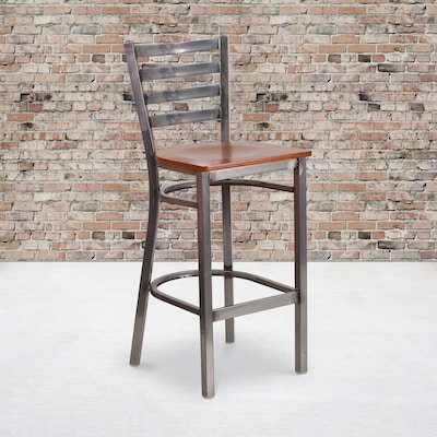 Flash Furniture HERCULES Traditional Metal Ladder Back Restaurant Barstool, Clear Coat/Cherry, 2-Pieces/Pack (2XUDG697CBARCHW)