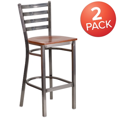 Flash Furniture HERCULES Traditional Metal Ladder Back Restaurant Barstool, Clear Coat/Cherry, 2-Pieces/Pack (2XUDG697CBARCHW)
