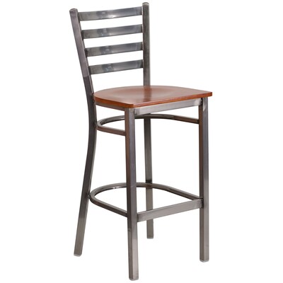 Flash Furniture HERCULES Traditional Metal Ladder Back Restaurant Barstool, Clear Coat/Cherry, 2-Pieces/Pack (2XUDG697CBARCHW)