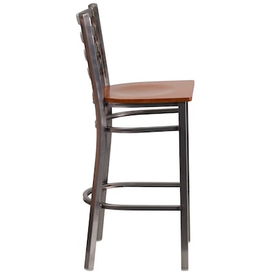 Flash Furniture HERCULES Traditional Metal Ladder Back Restaurant Barstool, Clear Coat/Cherry, 2-Pieces/Pack (2XUDG697CBARCHW)
