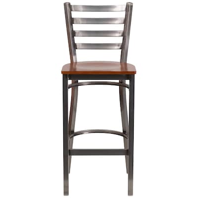 Flash Furniture HERCULES Traditional Metal Ladder Back Restaurant Barstool, Clear Coat/Cherry, 2-Pieces/Pack (2XUDG697CBARCHW)