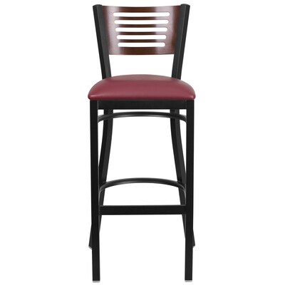 Flash Furniture HERCULES Traditional Metal Slat Back Restaurant Barstool, Black/Walnut/Burgundy, 2-Pieces/Pack (2XUDG6H1BWALBGV)