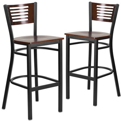 Flash Furniture HERCULES Series Traditional Metal Slat Back Restaurant Barstool, Black/Walnut, 2-Pieces/Pack (2XUDG6H1BWAL)
