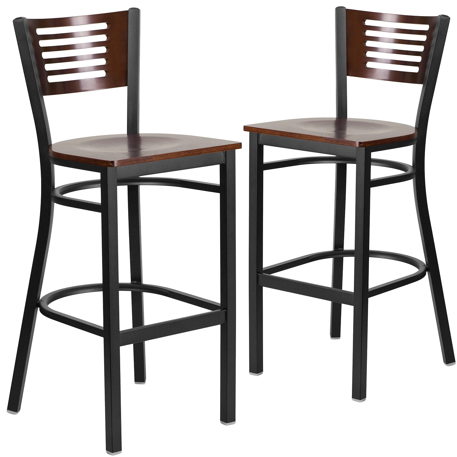 Flash Furniture HERCULES Series Traditional Metal Slat Back Restaurant Barstool, Black/Walnut, 2-Pieces/Pack (2XUDG6H1BWAL)