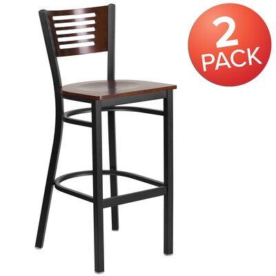 Flash Furniture HERCULES Series Traditional Metal Slat Back Restaurant Barstool, Black/Walnut, 2-Pieces/Pack (2XUDG6H1BWAL)